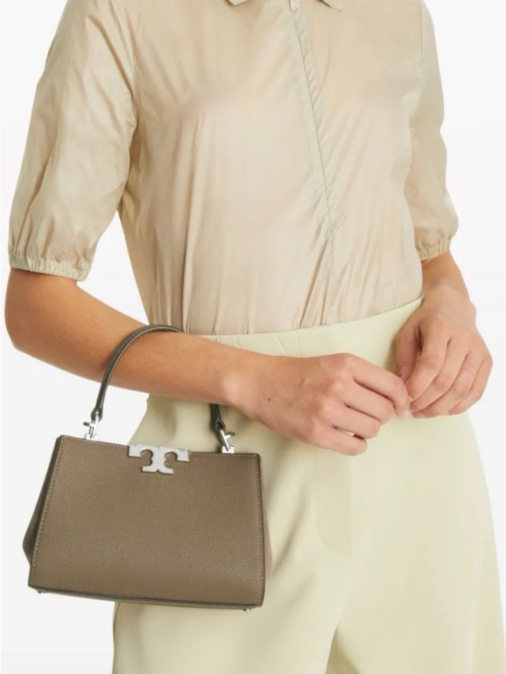 Tory Burch Mini Elenor Pebbled Taupe Satchel